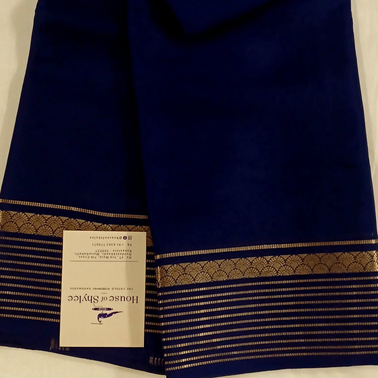 Navy Blue Pure Silk Pure Zari Mysore Crepe Saree