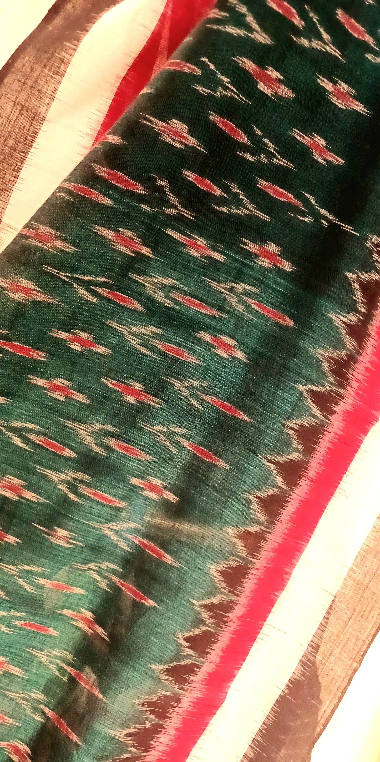 Dark green with Black Orissa Ikkat Tie and Dye Cotton Saree