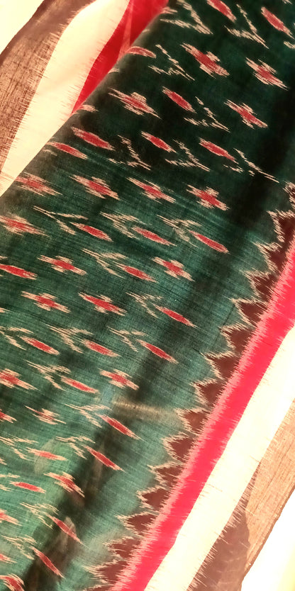 Dark green with Black Orissa Ikkat Tie and Dye Cotton Saree