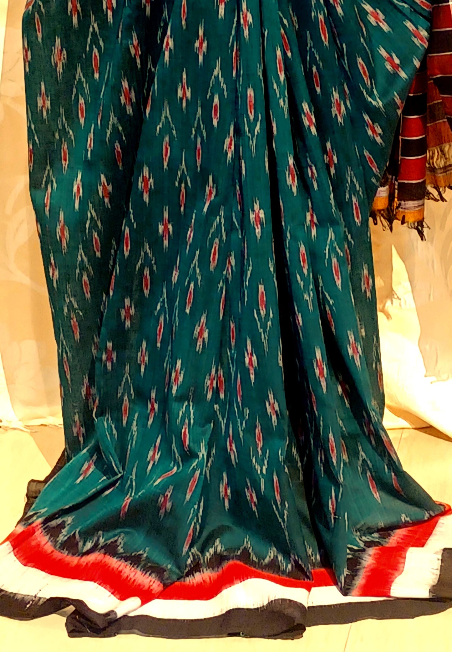 Dark green with Black Orissa Ikkat Tie and Dye Cotton Saree