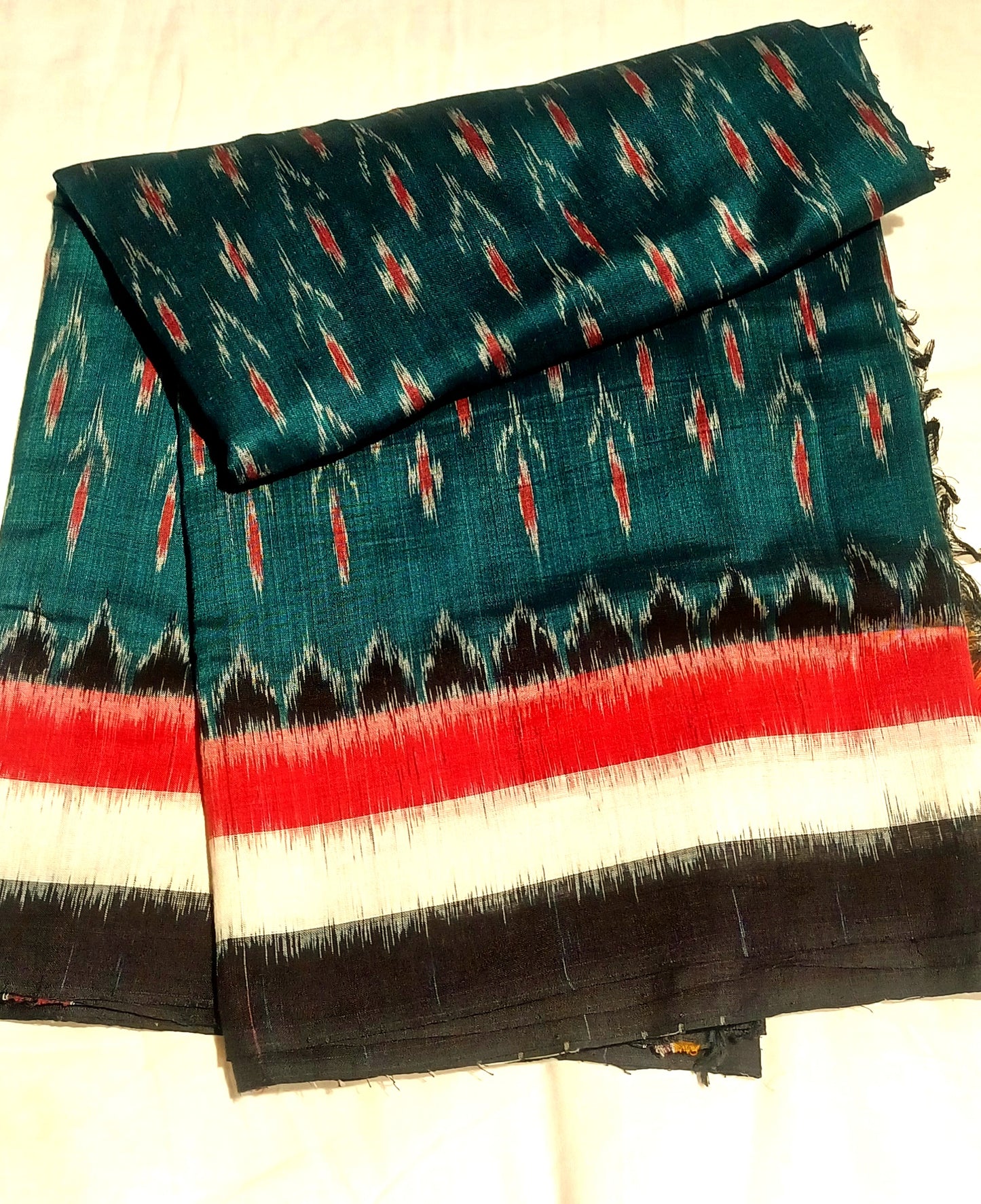 Dark green with Black Orissa Ikkat Tie and Dye Cotton Saree