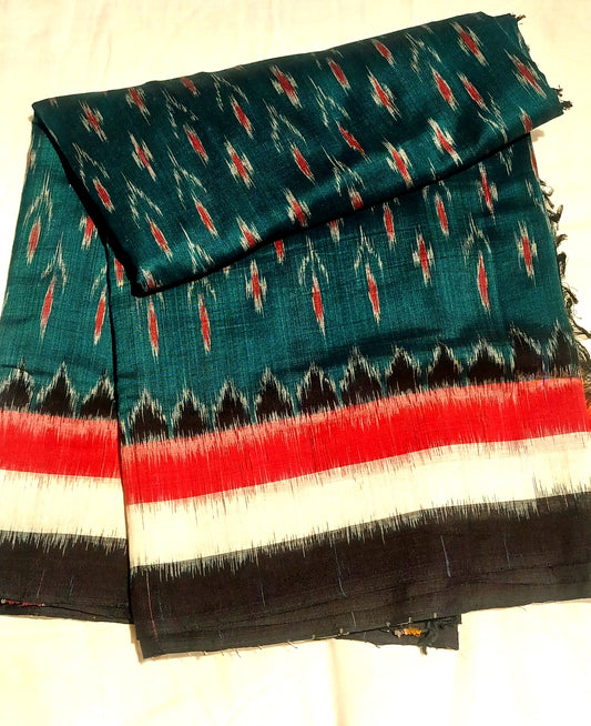 Dark green with Black Orissa Ikkat Tie and Dye Cotton Saree