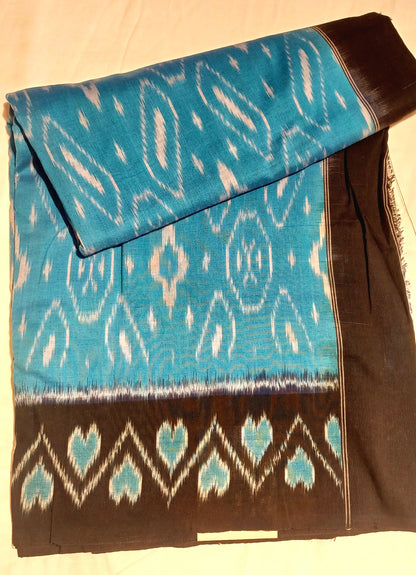 Blue and black Pochampally Ikkat Tie and Dye Cotton Saree