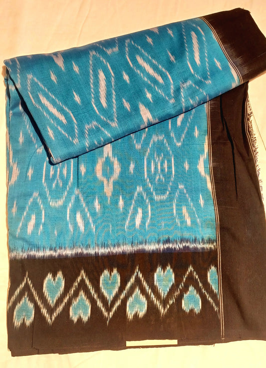 Blue and black Pochampally Ikkat Tie and Dye Cotton Saree