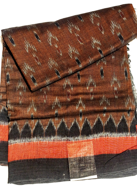 Brown with Black Orissa Ikkat Tie and Dye Cotton Saree