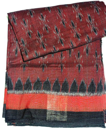 Deep maroon with Black Orissa Ikkat Tie and Dye Cotton Saree