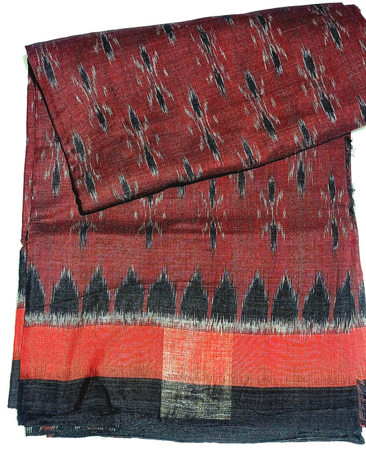 Deep maroon with Black Orissa Ikkat Tie and Dye Cotton Saree