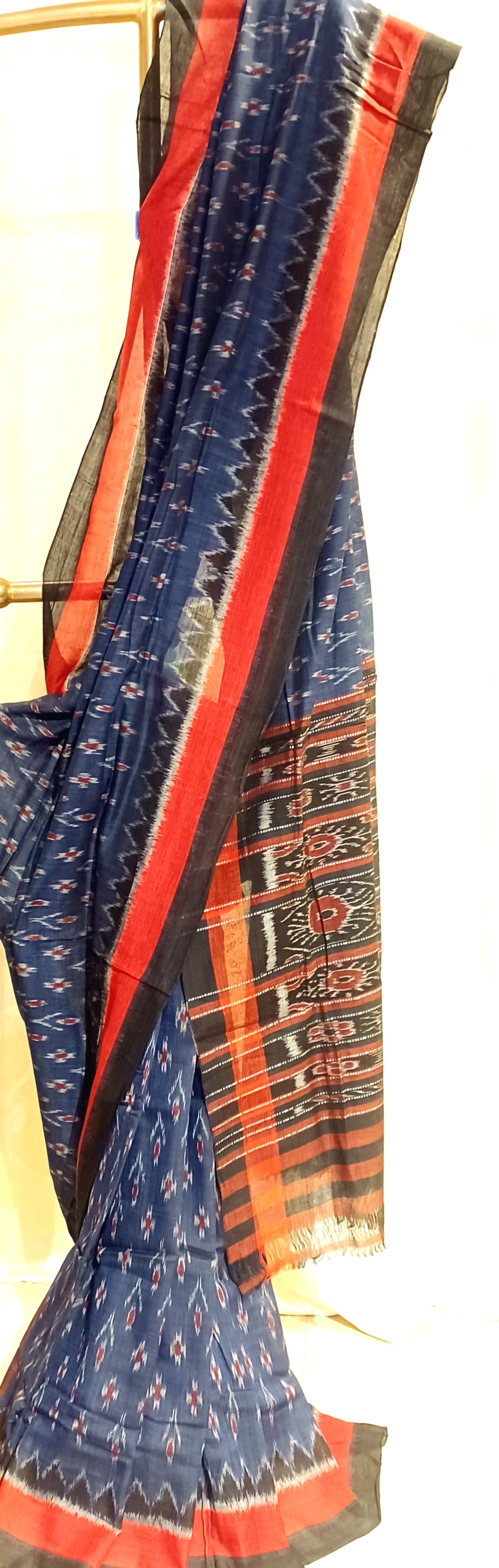 Navy Blue with Black Orissa Ikkat Tie and Dye Cotton Saree