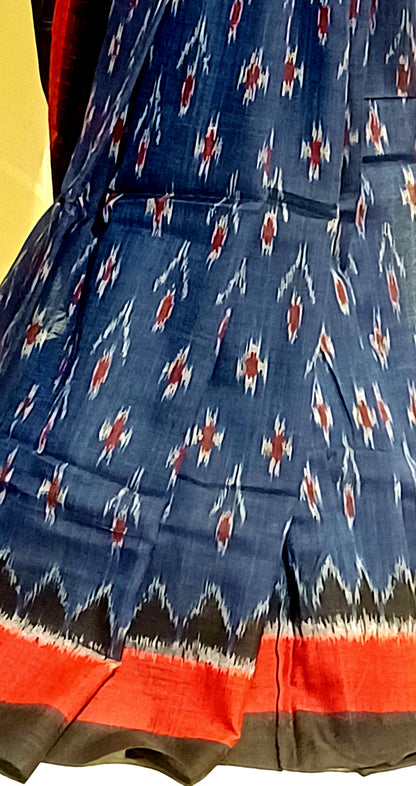 Navy Blue with Black Orissa Ikkat Tie and Dye Cotton Saree
