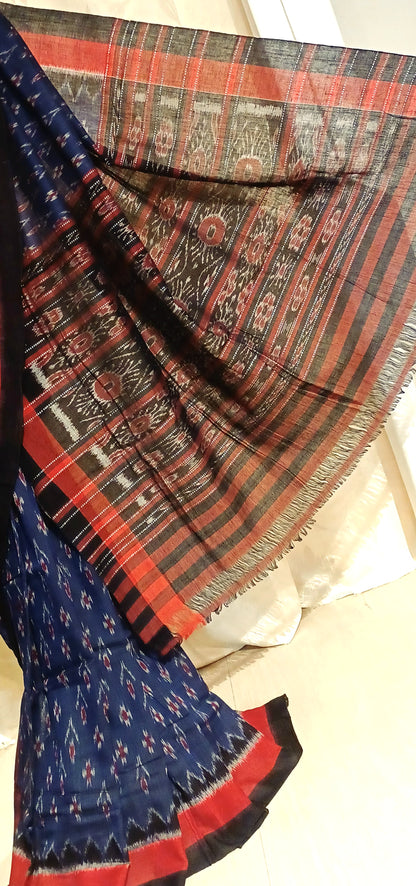 Navy Blue with Black Orissa Ikkat Tie and Dye Cotton Saree