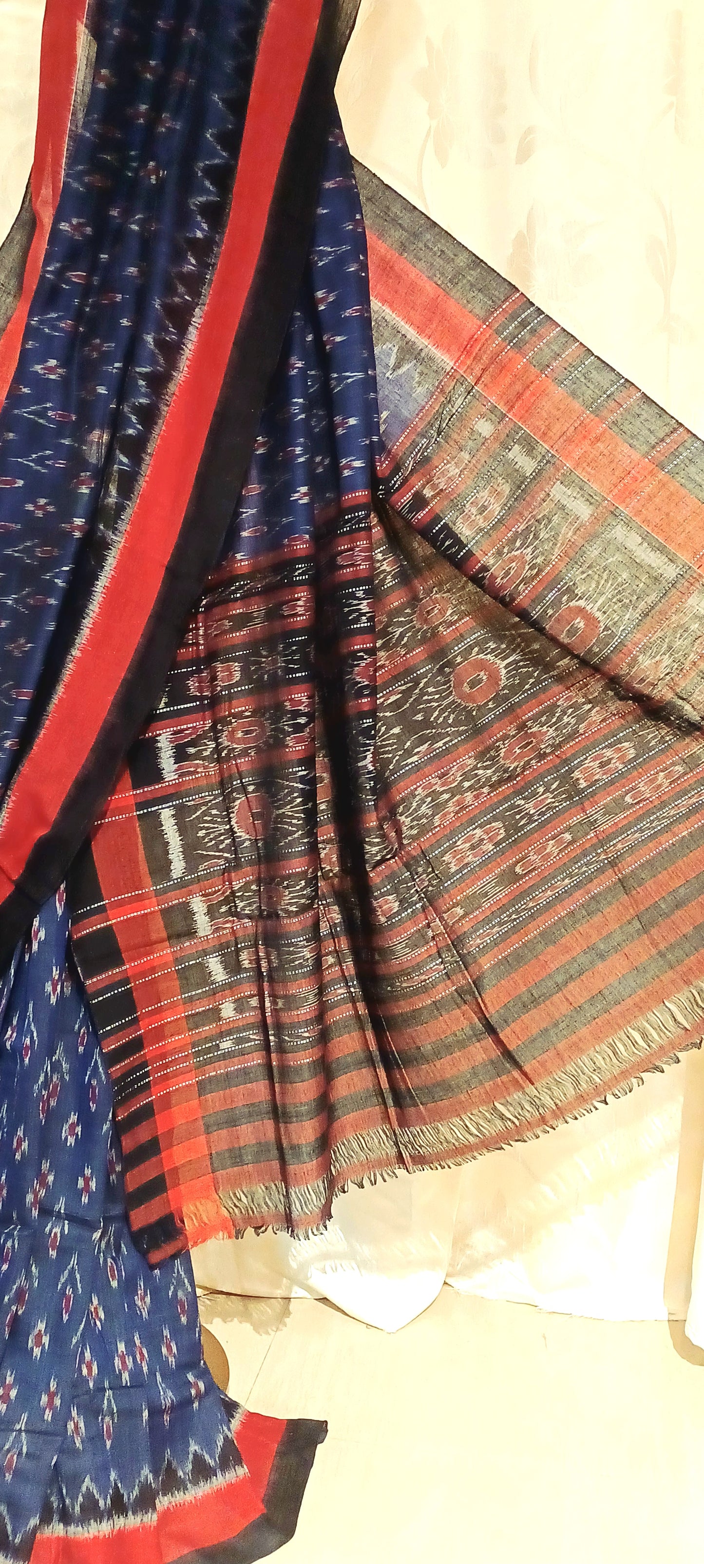 Navy Blue with Black Orissa Ikkat Tie and Dye Cotton Saree