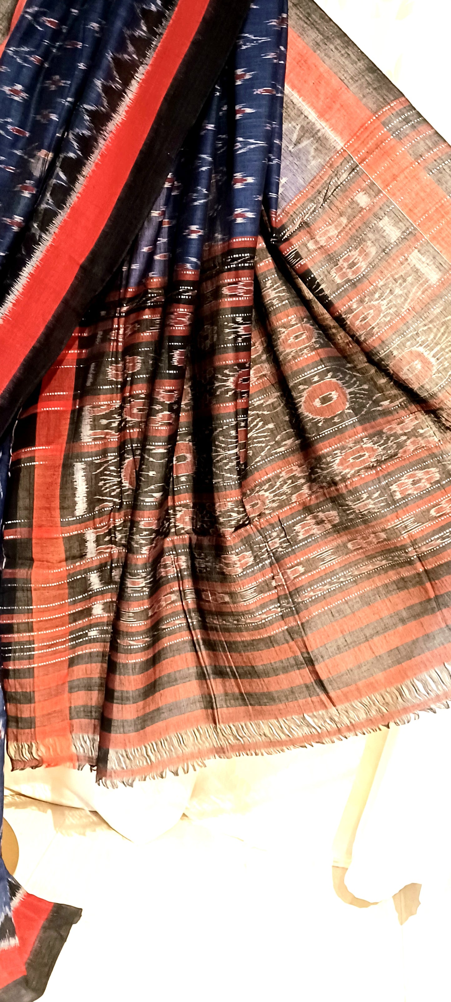 Navy Blue with Black Orissa Ikkat Tie and Dye Cotton Saree