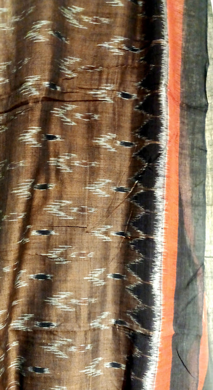 Brown with Black Orissa Ikkat Tie and Dye Cotton Saree