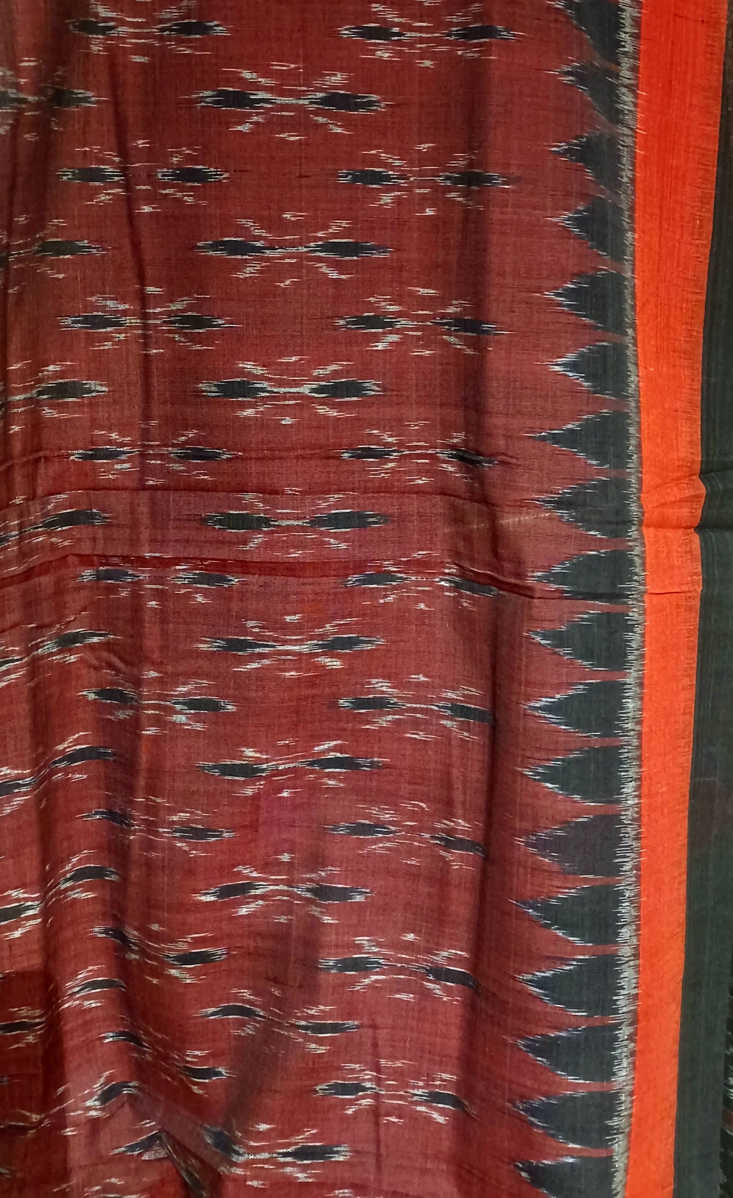Deep maroon with Black Orissa Ikkat Tie and Dye Cotton Saree