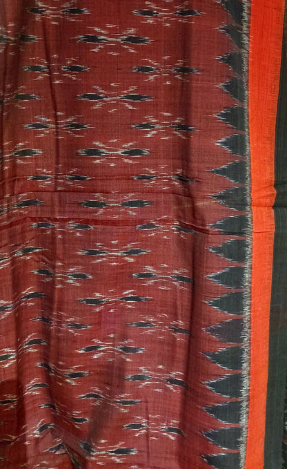Deep maroon with Black Orissa Ikkat Tie and Dye Cotton Saree