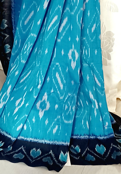 Blue and black Pochampally Ikkat Tie and Dye Cotton Saree