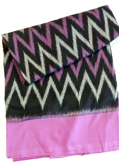 Black with Magenta Pochampally Ikkat Tie and Dye Cotton Saree