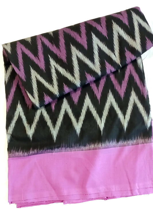 Black with Magenta Pochampally Ikkat Tie and Dye Cotton Saree