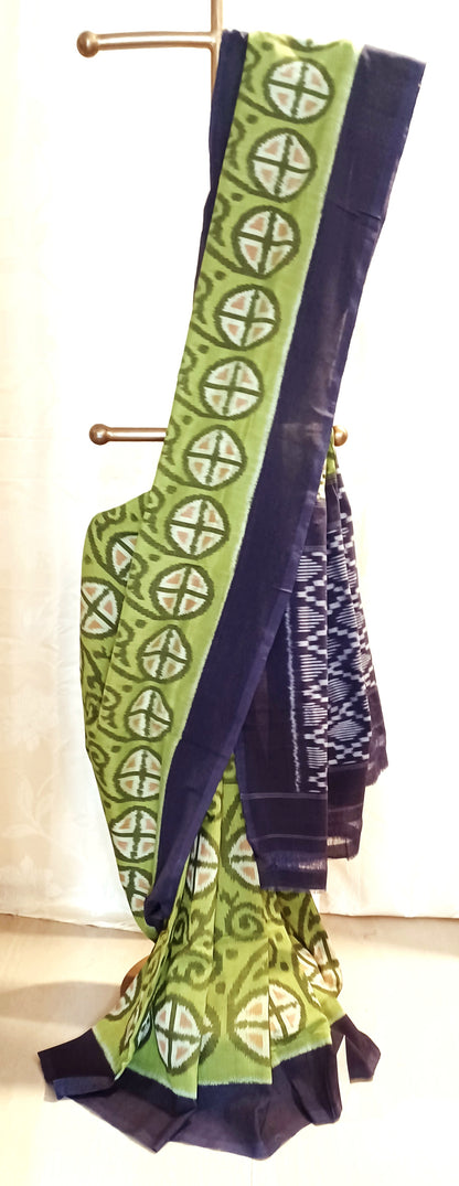 Olive Green Pochampally Ikkat Tie and Dye Cotton Saree