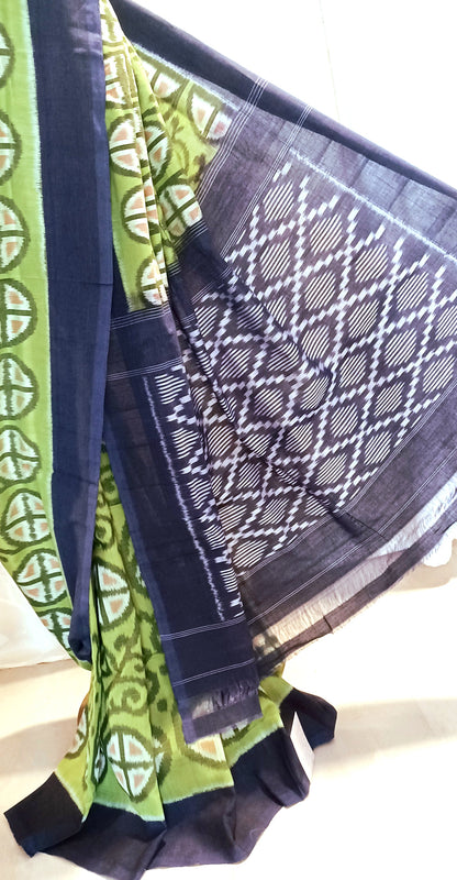 Olive Green Pochampally Ikkat Tie and Dye Cotton Saree