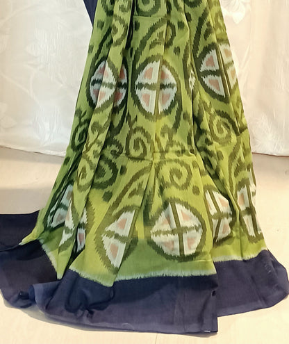 Olive Green Pochampally Ikkat Tie and Dye Cotton Saree