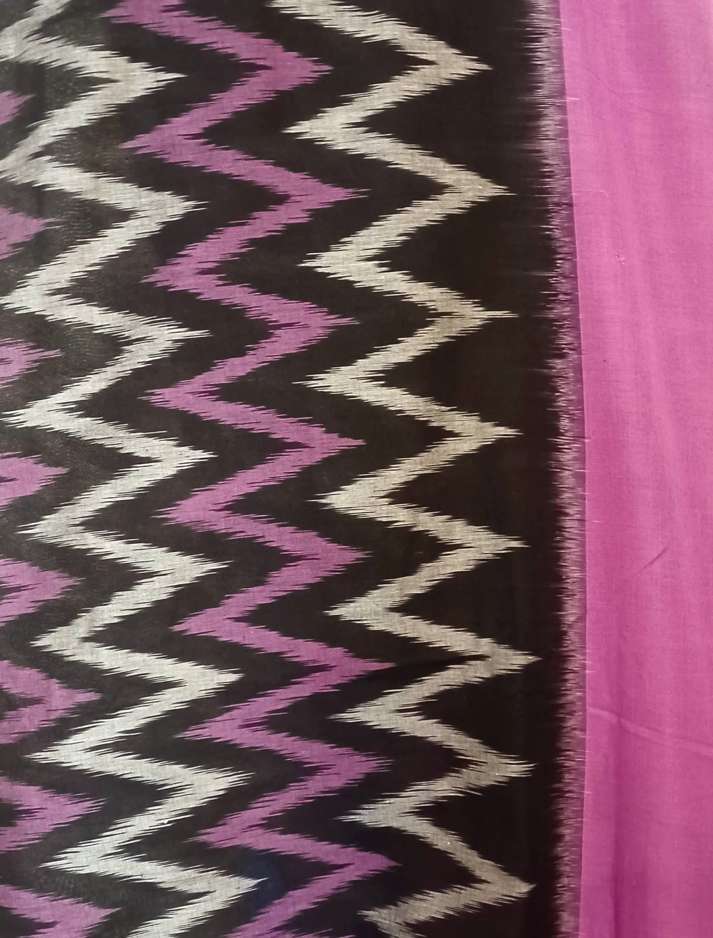 Black with Magenta Pochampally Ikkat Tie and Dye Cotton Saree