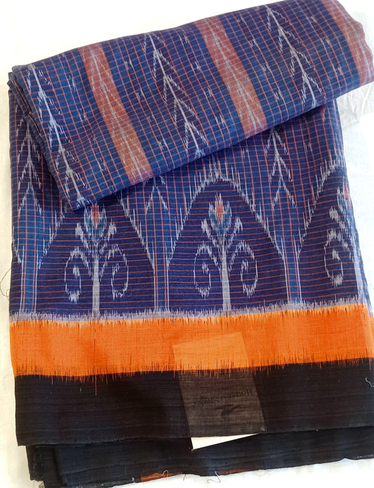 Indigo (Purplish Blue) with Black Orissa Ikkat Tie and Dye Cotton Saree