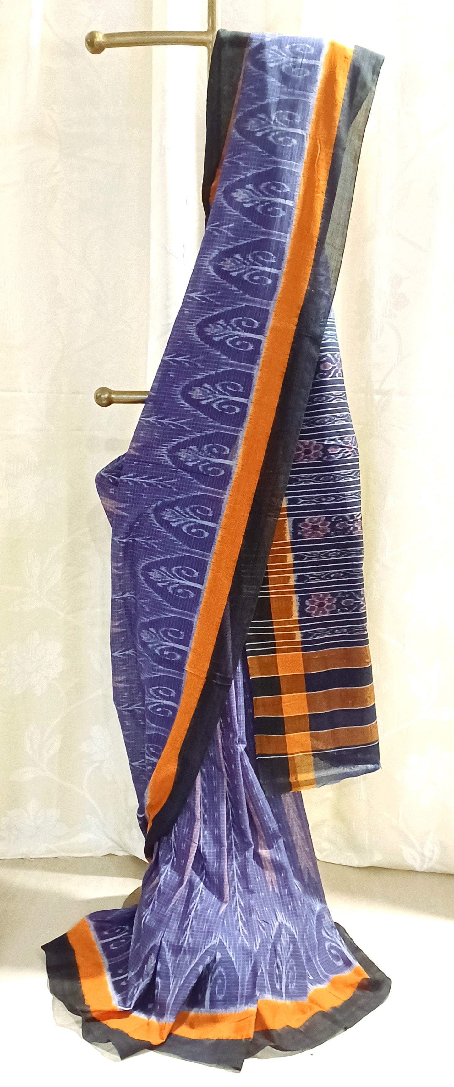 Indigo (Purplish Blue) with Black Orissa Ikkat Tie and Dye Cotton Saree
