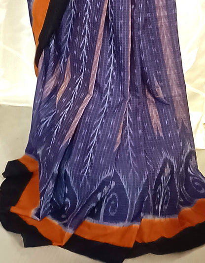 Indigo (Purplish Blue) with Black Orissa Ikkat Tie and Dye Cotton Saree