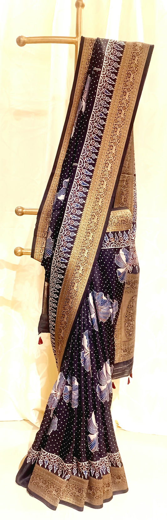 Black Dola Silk Ajrakh print saree
