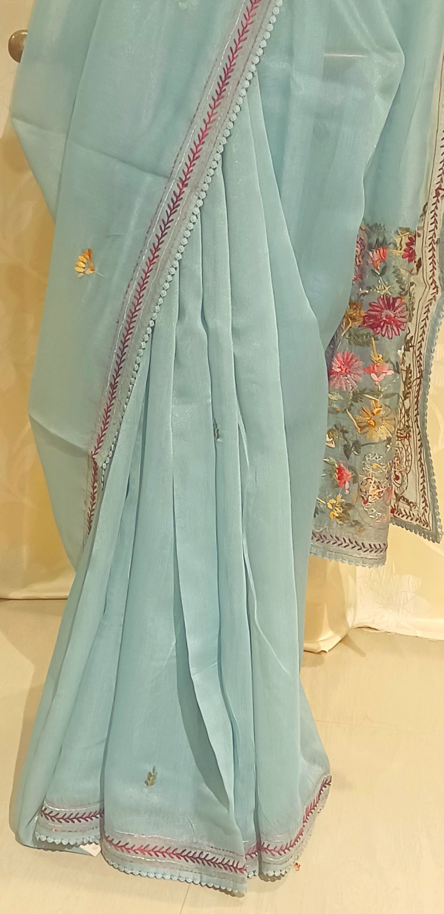 Mint blue Soft Tissue Chanderi Saree