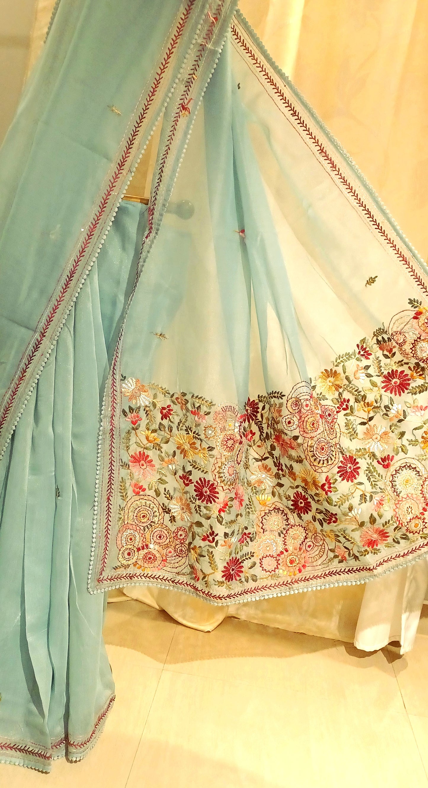 Mint blue Soft Tissue Chanderi Saree