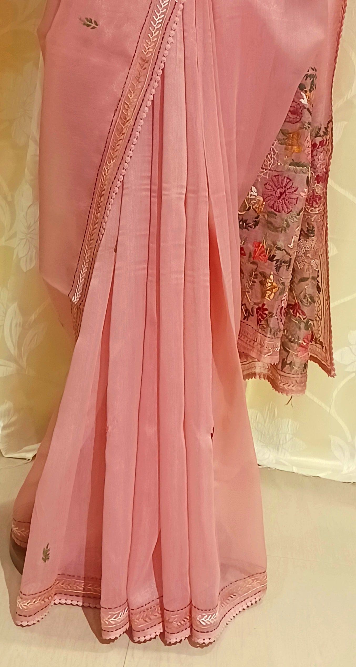 Peach Pink Soft Tissue Chanderi Saree
