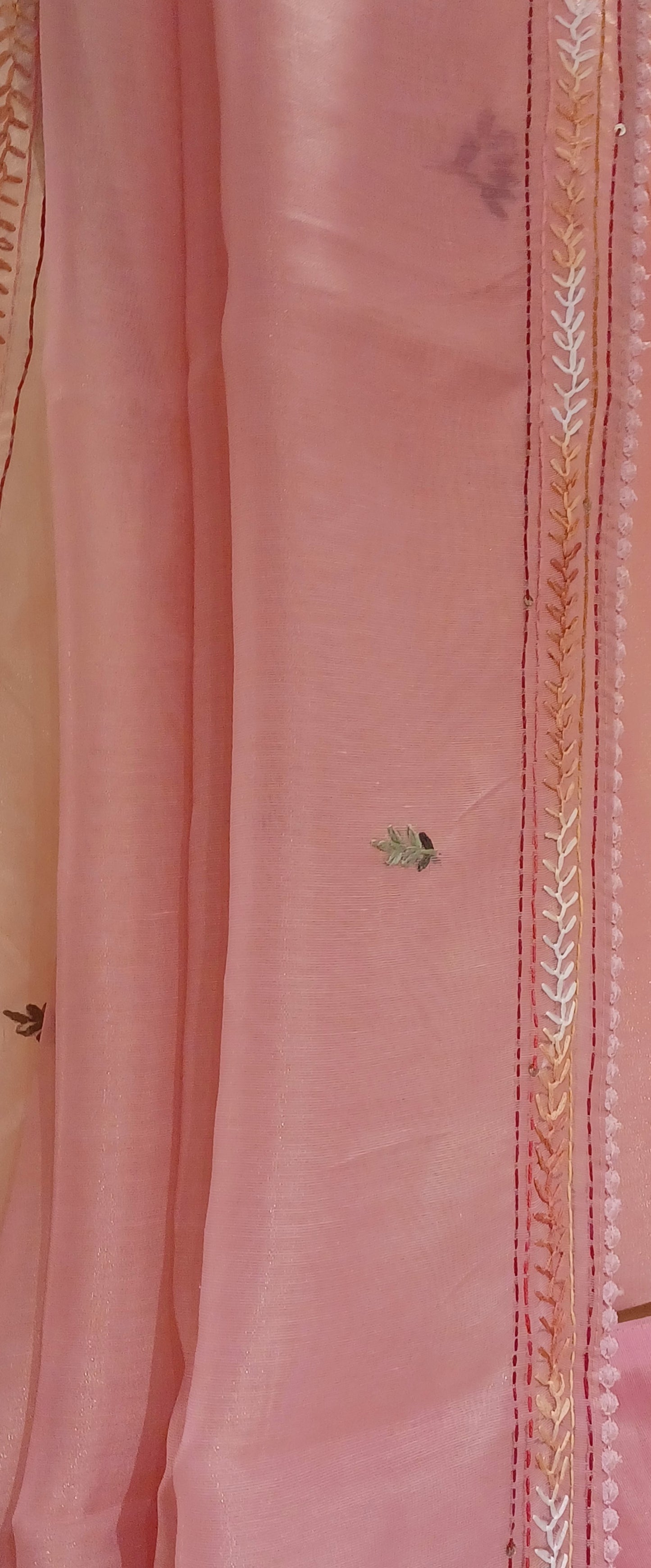 Peach Pink Soft Tissue Chanderi Saree