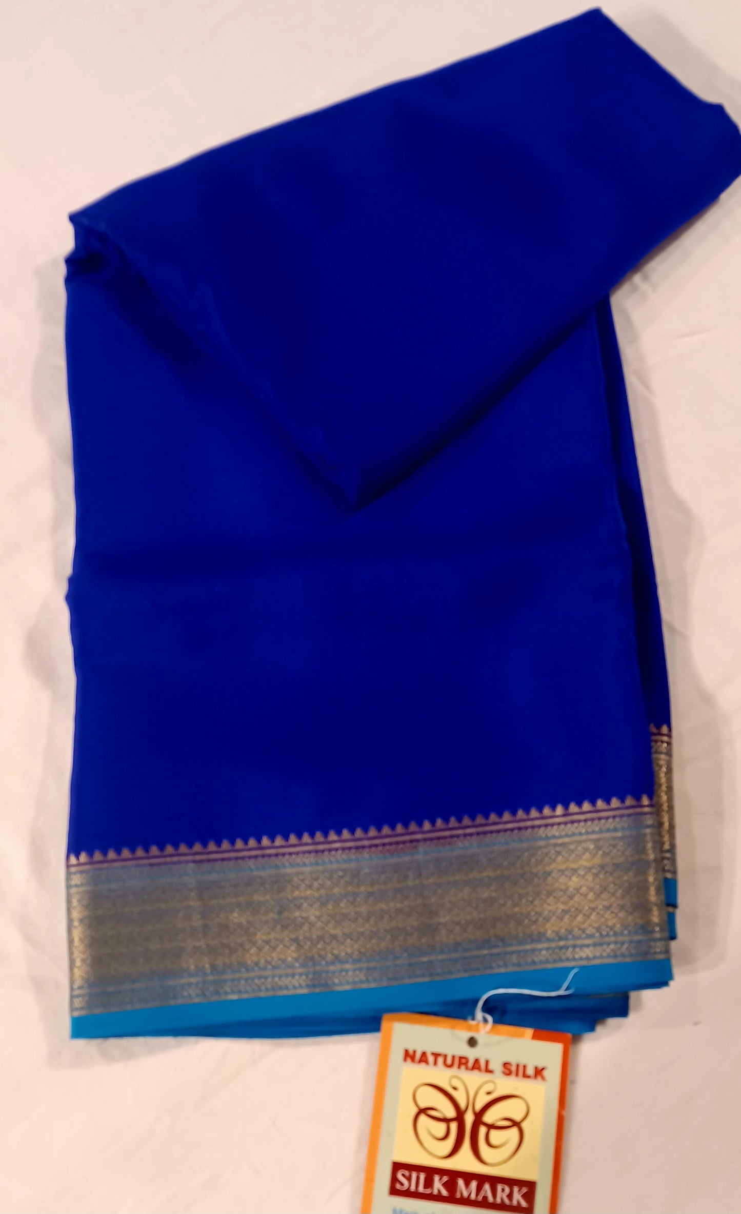 Royal Blue with Light blue border Pure Silk Pure Zari Mysore Crepe Saree