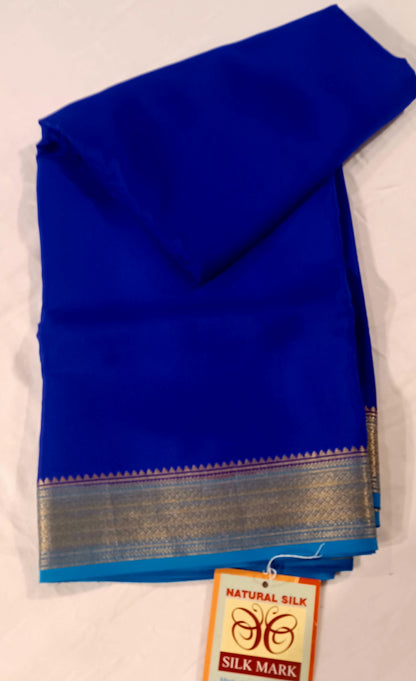 Royal Blue with Light blue border Pure Silk Pure Zari Mysore Crepe Saree