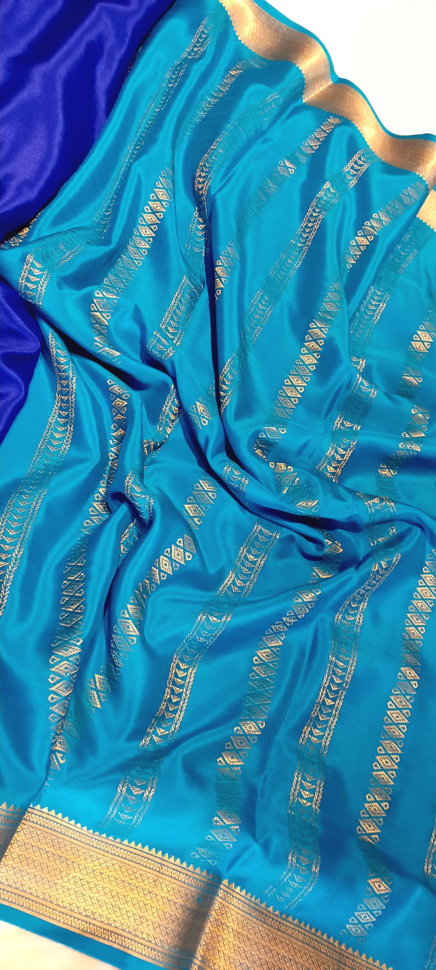 Royal Blue with Light blue border Pure Silk Pure Zari Mysore Crepe Saree