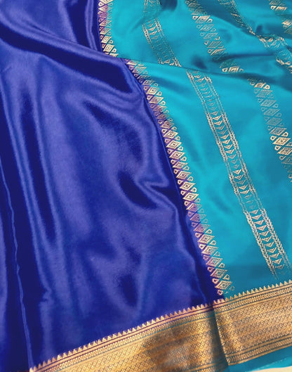 Royal Blue with Light blue border Pure Silk Pure Zari Mysore Crepe Saree