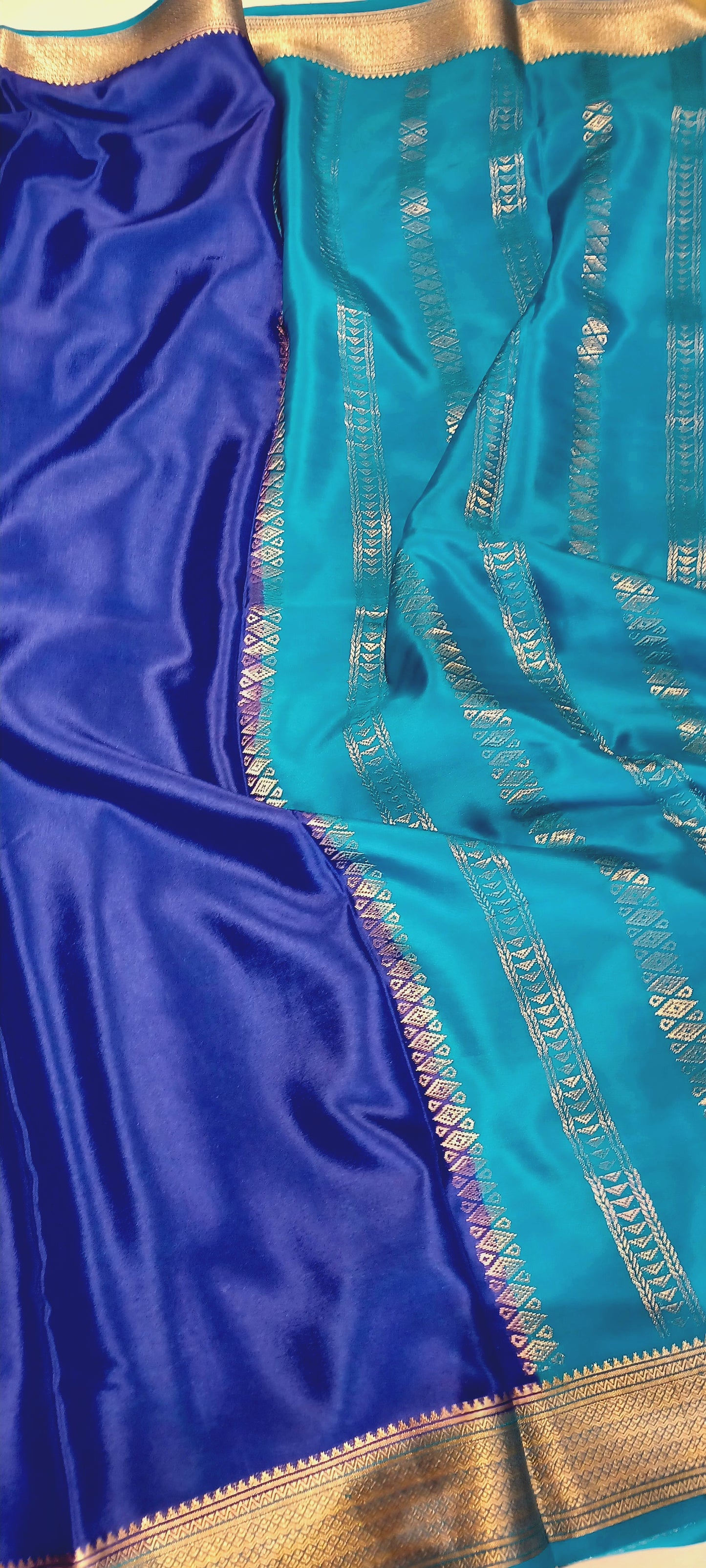 Royal Blue with Light blue border Pure Silk Pure Zari Mysore Crepe Saree