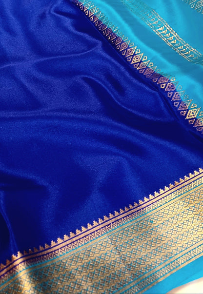Royal Blue with Light blue border Pure Silk Pure Zari Mysore Crepe Saree