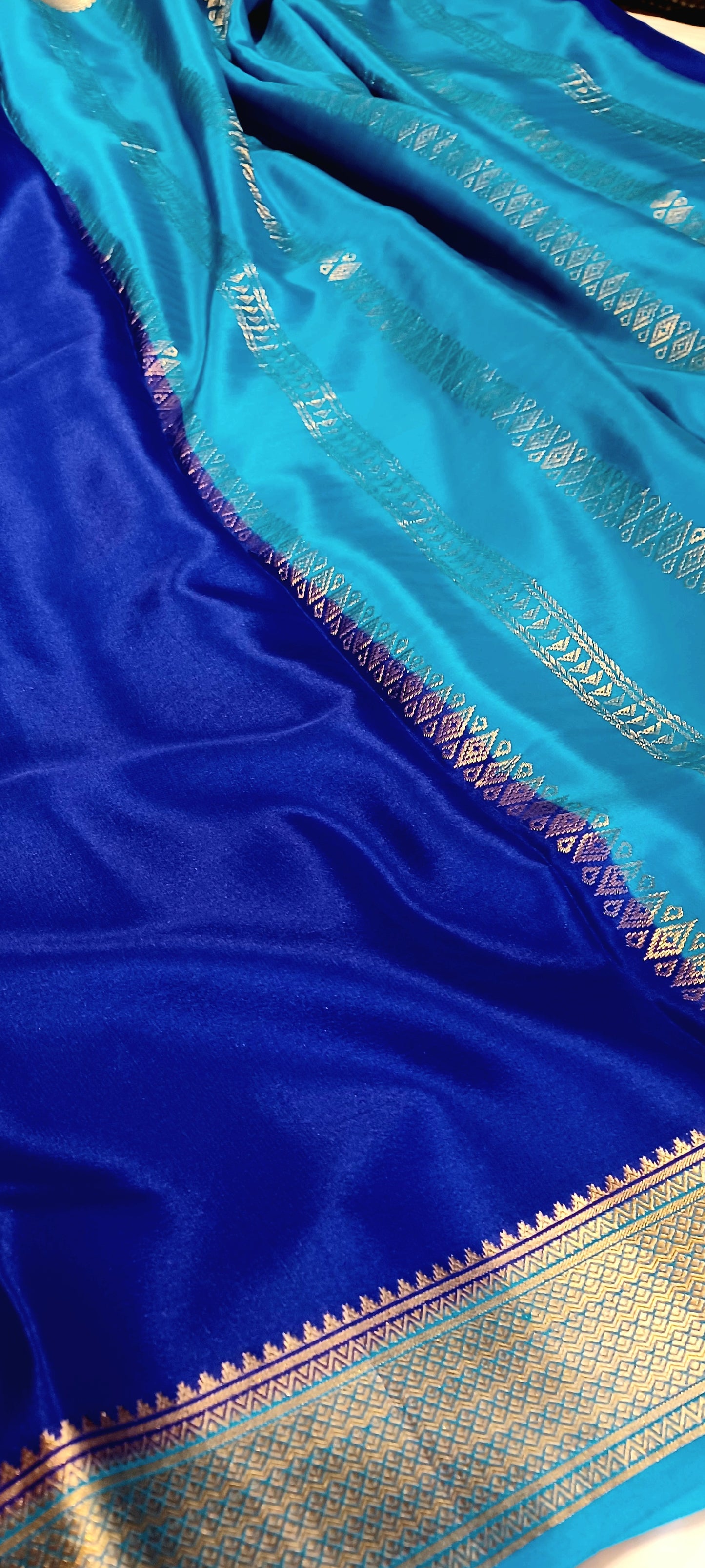 Royal Blue with Light blue border Pure Silk Pure Zari Mysore Crepe Saree