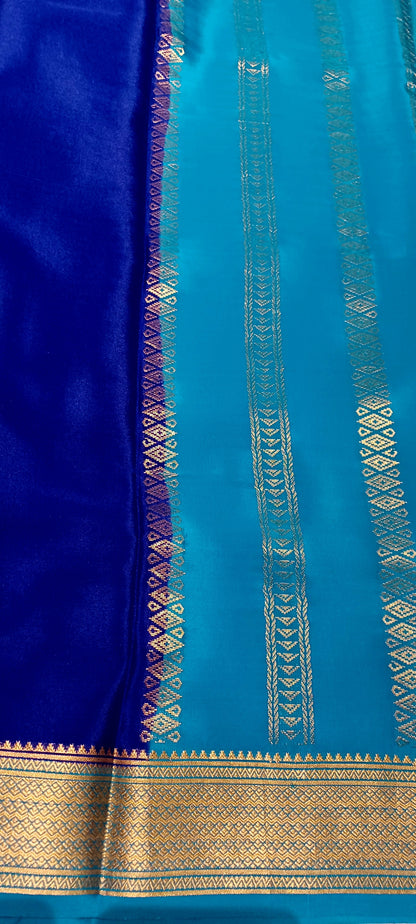 Royal Blue with Light blue border Pure Silk Pure Zari Mysore Crepe Saree