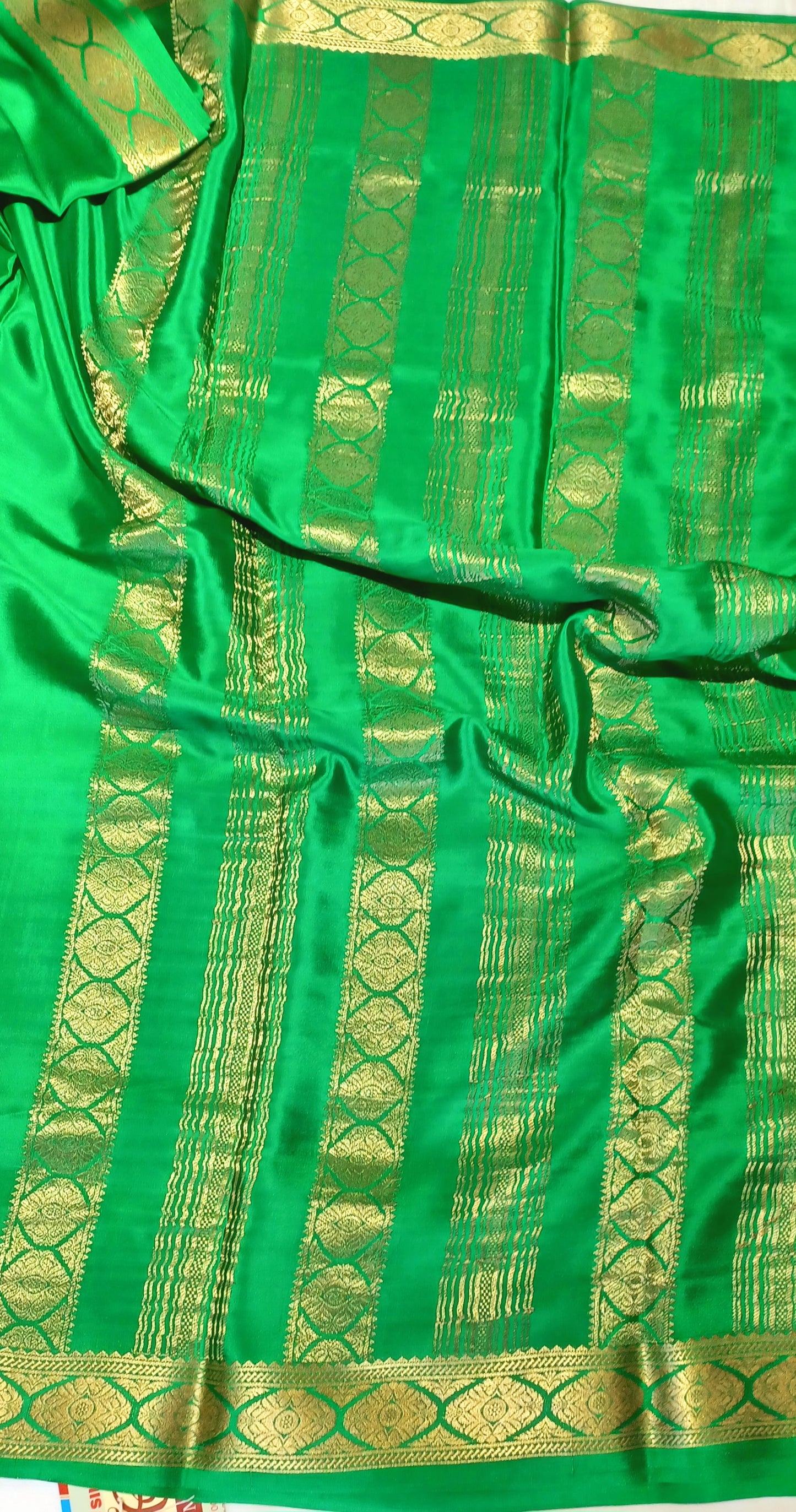 Green Pure Silk Pure Zari Mysore Crepe Saree