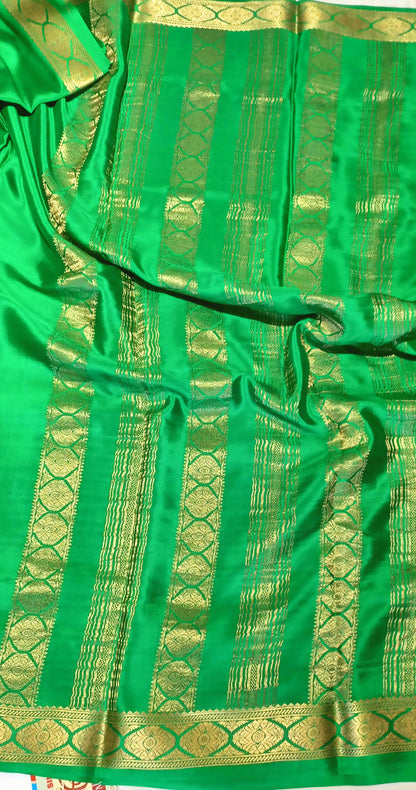 Green Pure Silk Pure Zari Mysore Crepe Saree