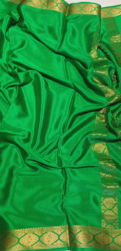 Green Pure Silk Pure Zari Mysore Crepe Saree