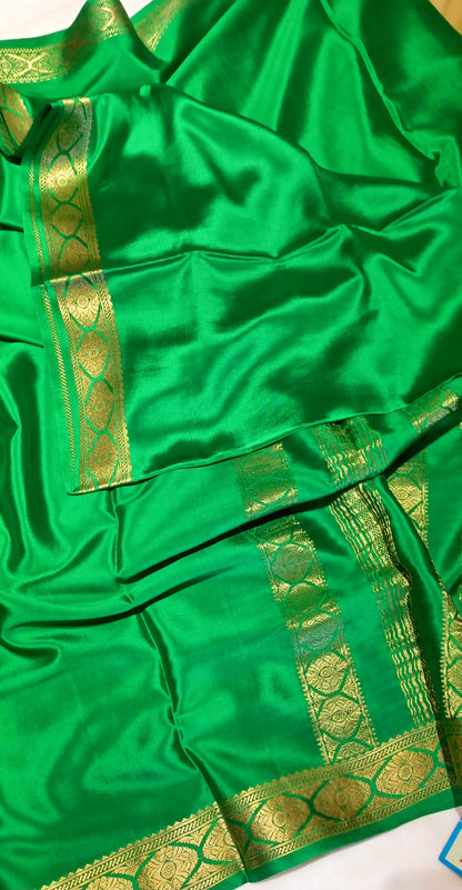 Green Pure Silk Pure Zari Mysore Crepe Saree