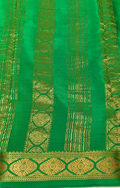 Green Pure Silk Pure Zari Mysore Crepe Saree