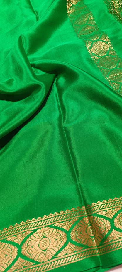 Green Pure Silk Pure Zari Mysore Crepe Saree