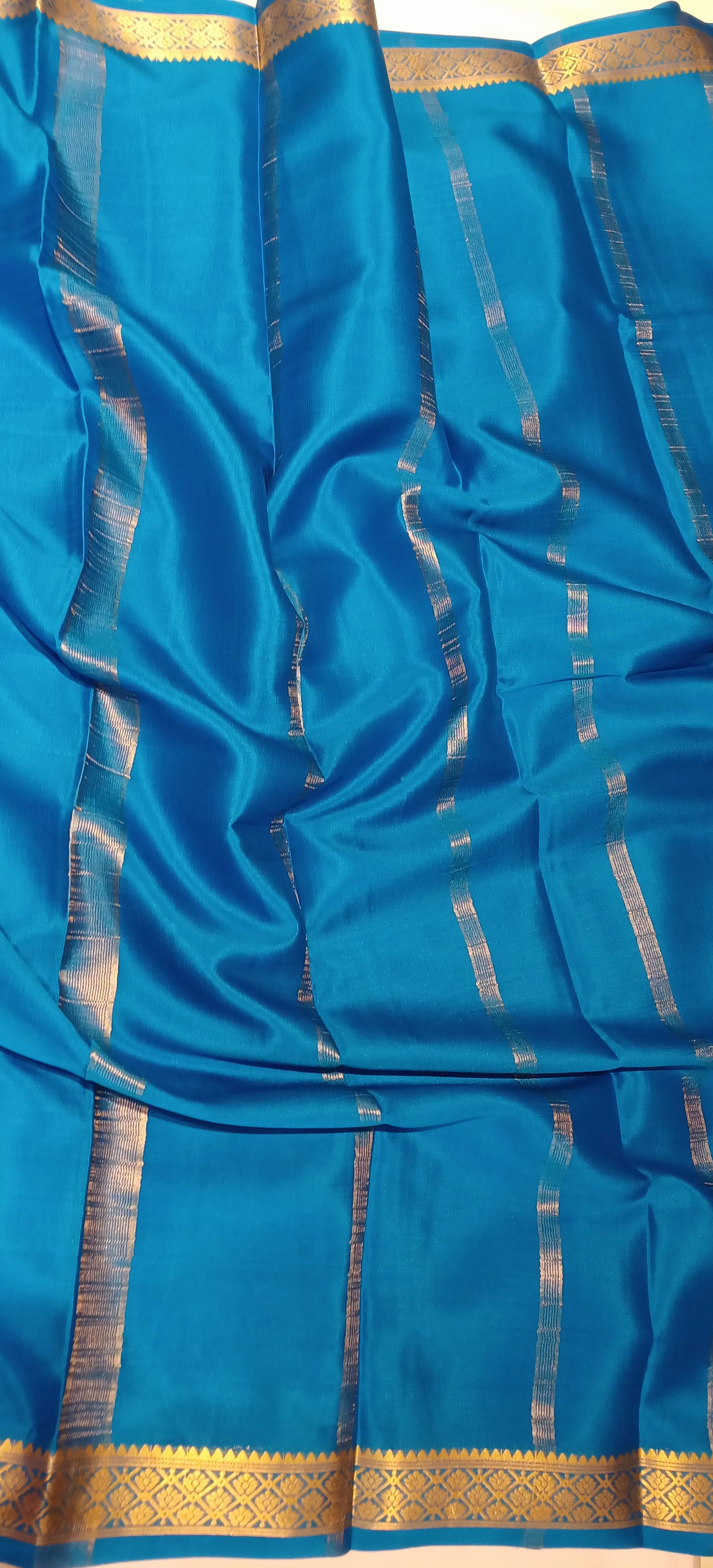 Dark Sky Blue Pure Silk Pure Zari Mysore Crepe Saree