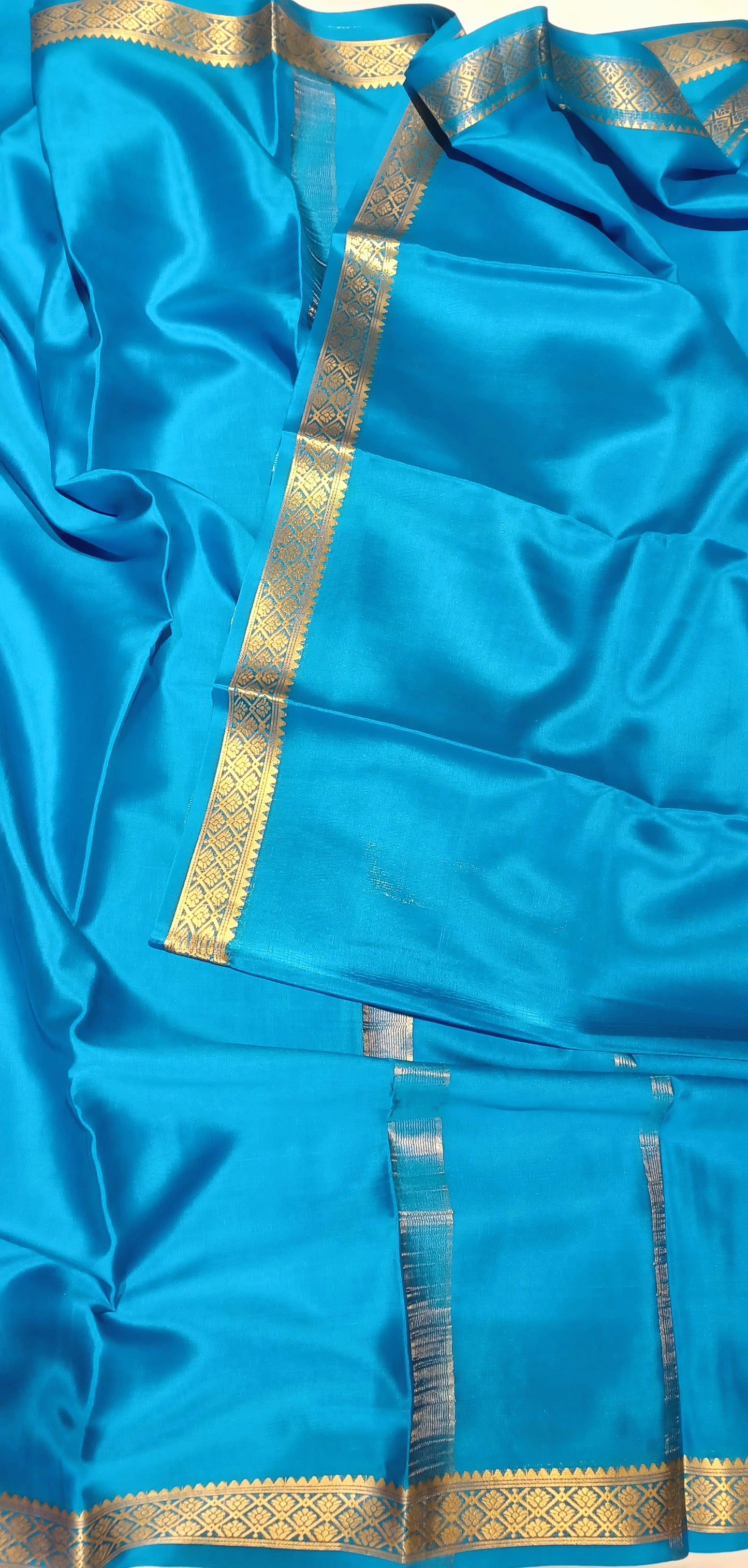 Dark Sky Blue Pure Silk Pure Zari Mysore Crepe Saree